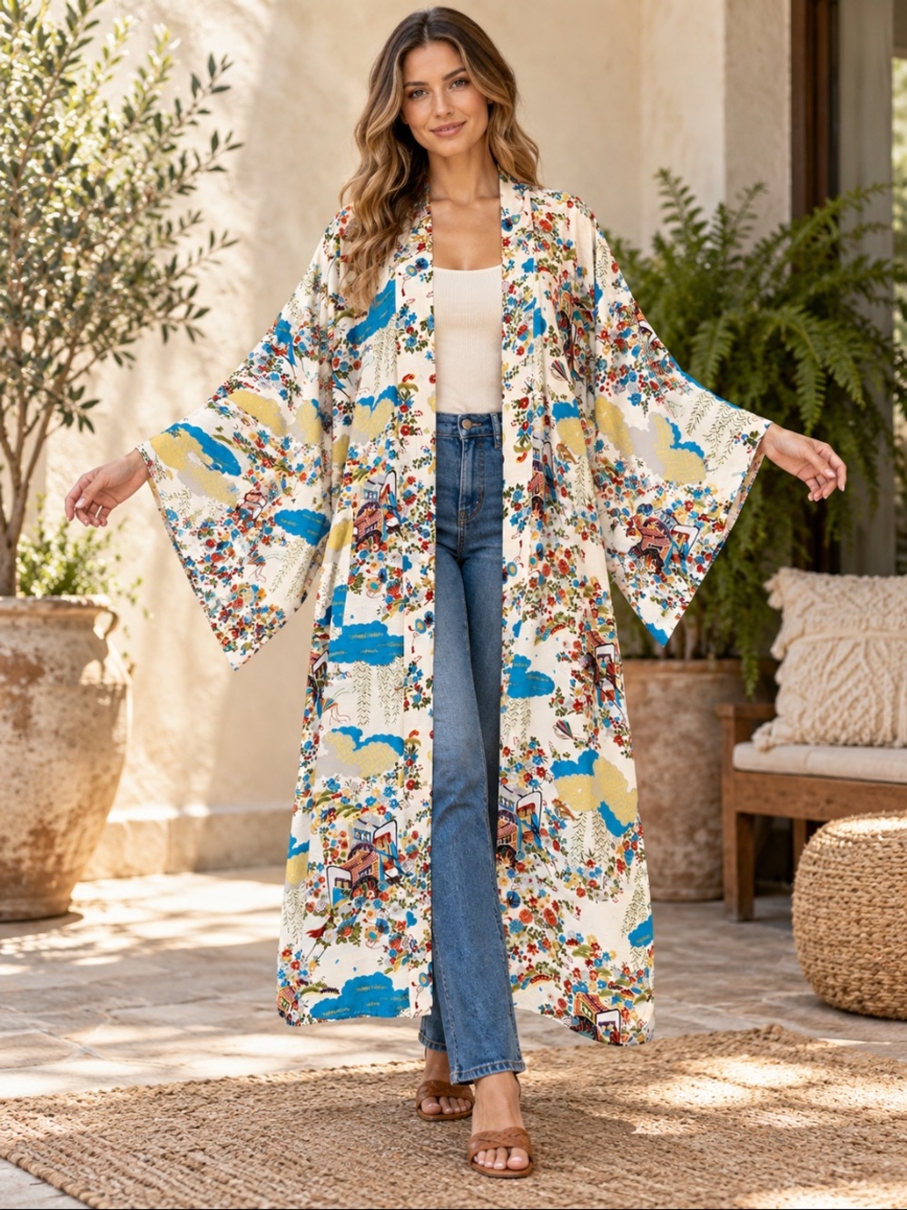Vintage Japanese Floral Kimono Robe (missing belt)